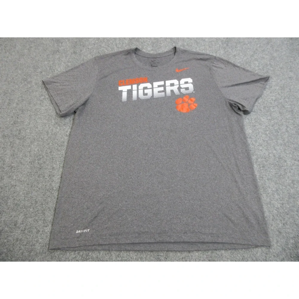 Clemson Tigers Shirt Mens 2XL Gray NCAA Football Nike Dri-FIT Graphic Tee Top